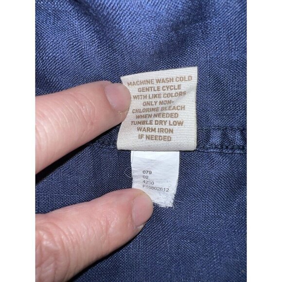 MERONA Navy Linen Button Down Short Sleeve Shirt Embroidered Sz XXL - Picture 8 of 8